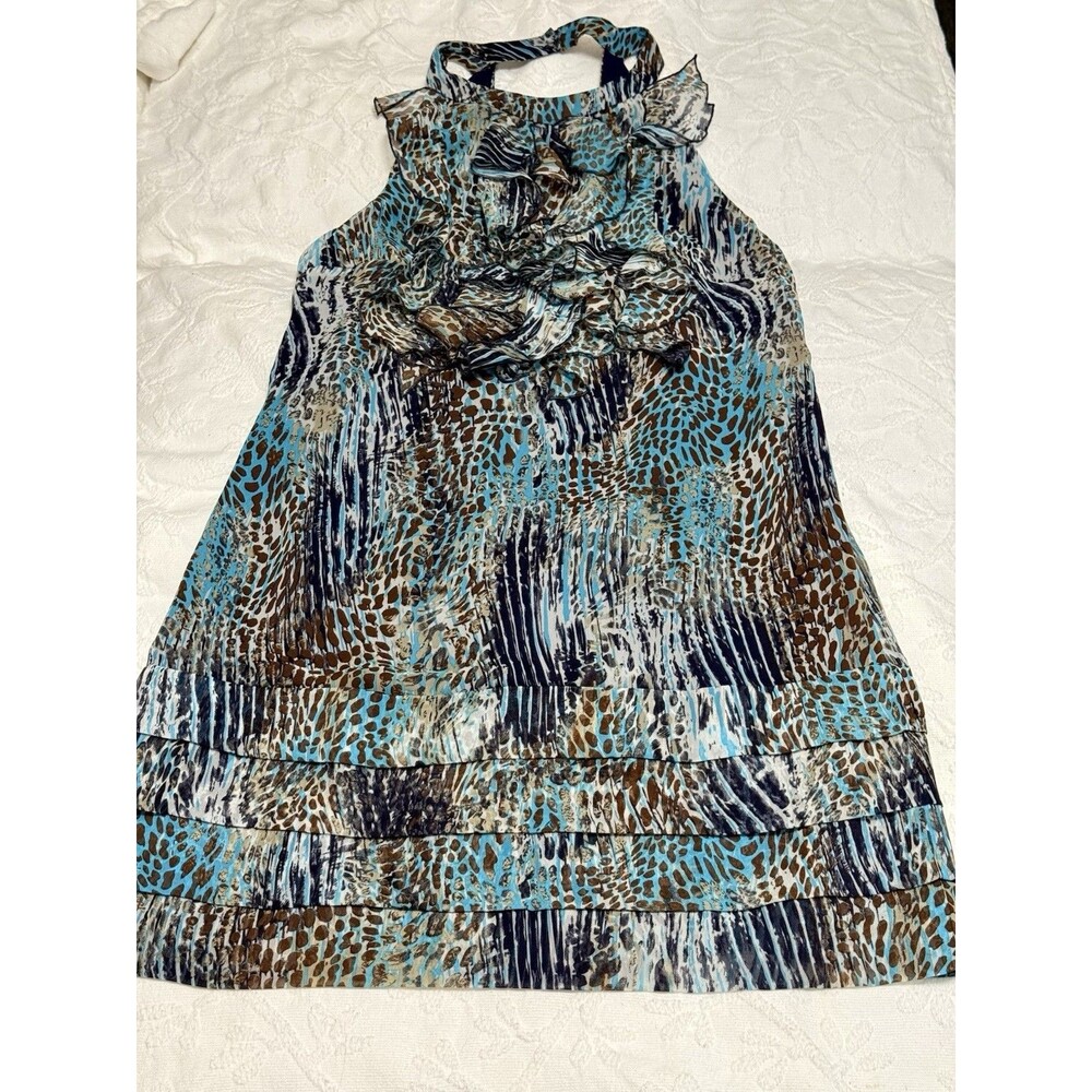 Y2K Animal Print Ruffle Dress Sz 14 Resort Glam Wedding Guest Summer